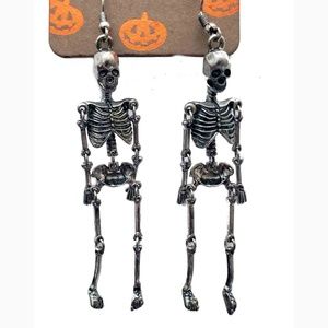 Dangle Skeleton Earrings Goth Halloween Metal Silver Gray Women's
